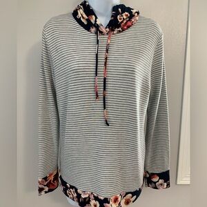 Staccato Floral With White and Gray Striped Hoodie